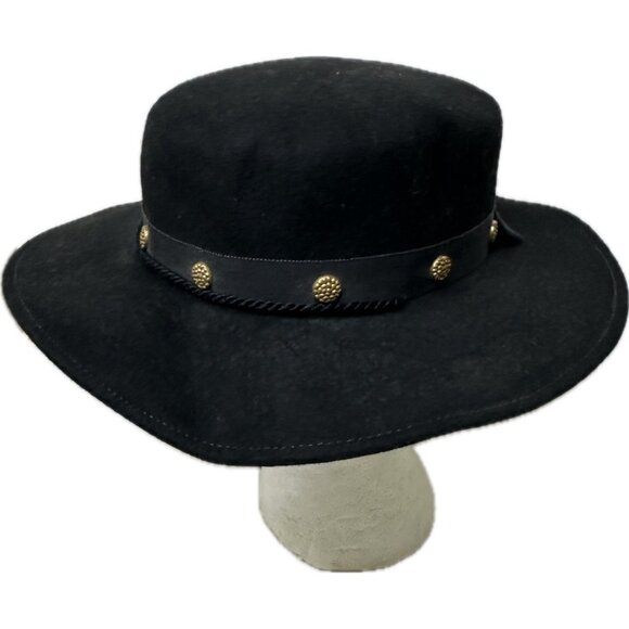 Black Wool Western Cowboy Hat Wide Brim Concho Band Rancher Boho USA - Picture 5 of 8